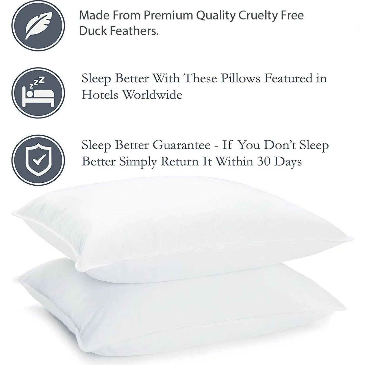 2x Hotel Quality Duck Feather & Down Pillows